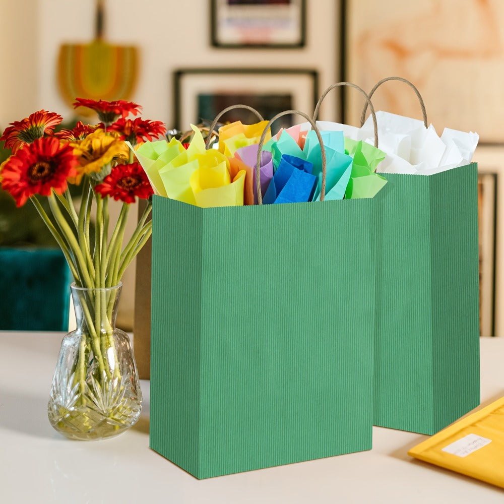 Gift Bag Set Small Kraft Paper, 100 Twisted-Handle Bags in Brown, Black or White, 4.25 x 2.85 x 7.85 Inches