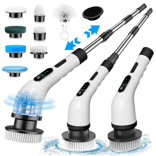 Electric Spin Scrubber with 7 Brush Heads & Adjustable Handle – Dual-Speed Cordless Power Scrubber for Bathroom, Tub, Tile, Floor & Shower Cleaning