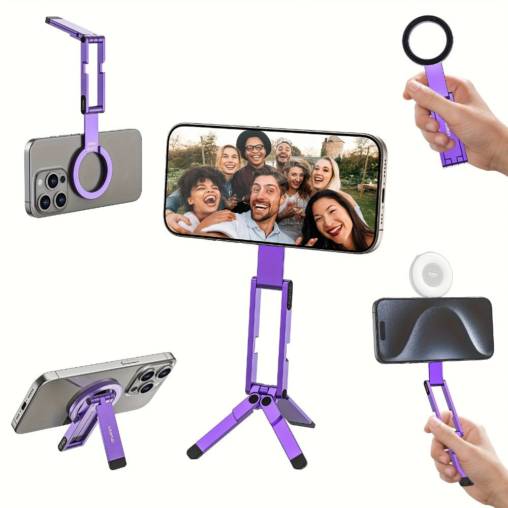 ULANZI MA60 Magnetic Phone Tripod 5-in-1 Foldable Stand Ultra-Slim 0.8cm 14N Dual Magnet 500g Load for Vlogging Content Creation Desktop Handheld Aluminum Alloy