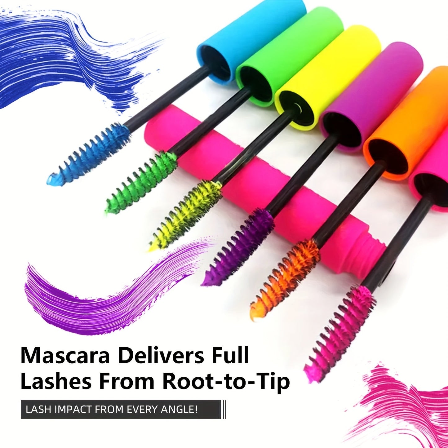 Colorful Mascara Set 6 Vivid Shades — water-resistant Smudge-Proof Curling Volumizing Lash Makeup, Purple Green Red Yellow Orange Blue
