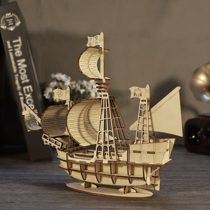 Wooden Sailboat Model Kit Ocean Theme – Handmade 3D DIY Assembly Brain Teaser Puzzle for Adults Teens, Display Ship Model, Nautical Hobbyist Gift for Birthday Christmas Thanksgiving