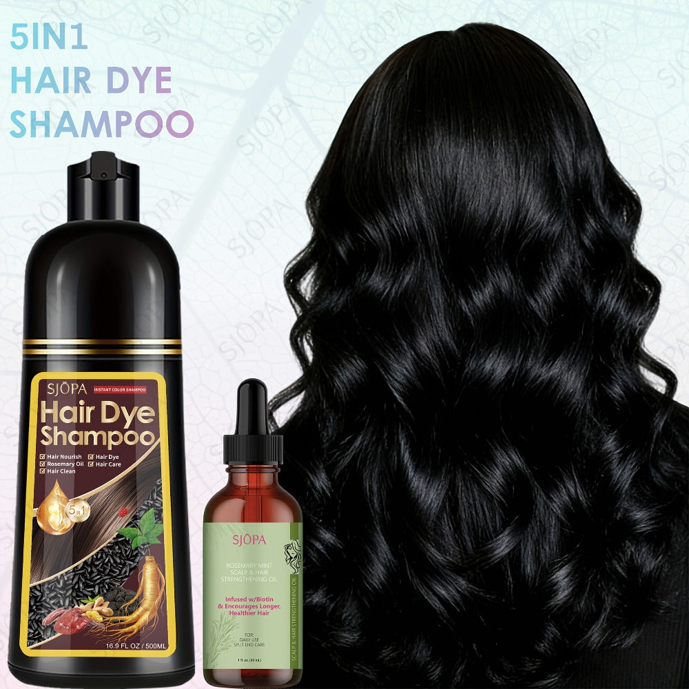 Hair Dye Coloring Shampoo 5-in-1 Upgraded with Hibiscus Oil, Squalane & Glycerin - Quick Color & Nourishing, Gentle Skin-Safe Formula, 12 Shades for Women & Men, Extra Large 500ml / 16.91oz