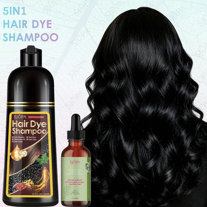 Hair Dye Coloring Shampoo 5-in-1 Upgraded with Hibiscus Oil, Squalane & Glycerin - Quick Color & Nourishing, Gentle Skin-Safe Formula, 12 Shades for Women & Men, Extra Large 500ml / 16.91oz