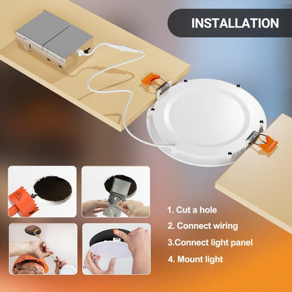 LED Recessed Ceiling Light 6 Inch 24/72 Pack 5CCT 2700K-5000K Dimmable Ultra-Thin Wafer for Home Cooking, Dining and Outdoor Meals