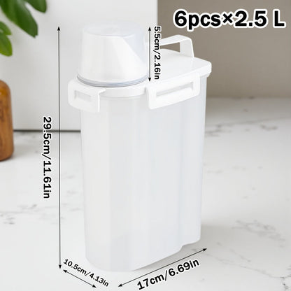 Food Storage Containers 2.5L and 3L PP Pantry Bins with Measuring Cups in Two-, Four- or Six-Pack Options