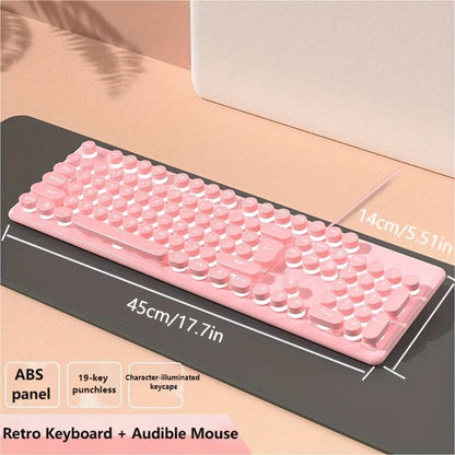 Retro Round-Key Wired Keyboard and 6D Mouse Set with Pink or Blue USB Color Options and One-Touch Lighting