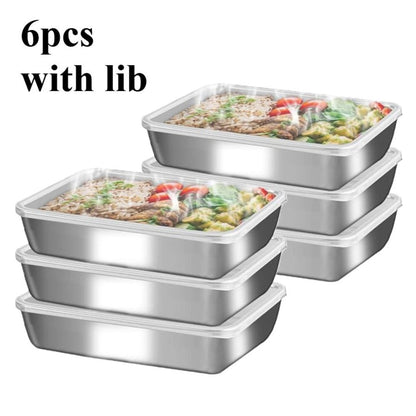 Food Storage Containers Six-Piece Stainless Steel Set with Transparent PP Lids for Refrigerator Storage