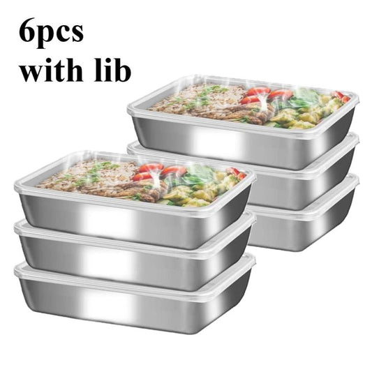 Food Storage Containers Six-Piece Stainless Steel Set with Transparent PP Lids for Refrigerator Storage