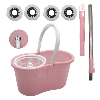 Spin Mop and Bucket with Wringer Set – Pink 360° Spinning Floor Mop System with 4 Microfiber Replacement Heads & Stainless Steel Adjustable Handle for Home Floor Cleaning