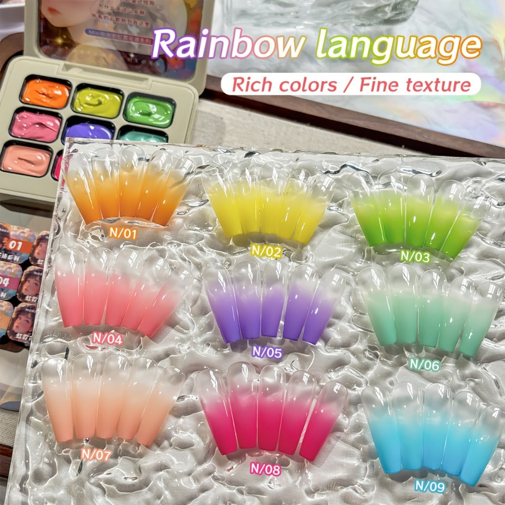 Gel Nail Polish MORDDA Nine-Color Rainbow Grid Set for Gradient and Ombre Manicure Art in One Compact Case