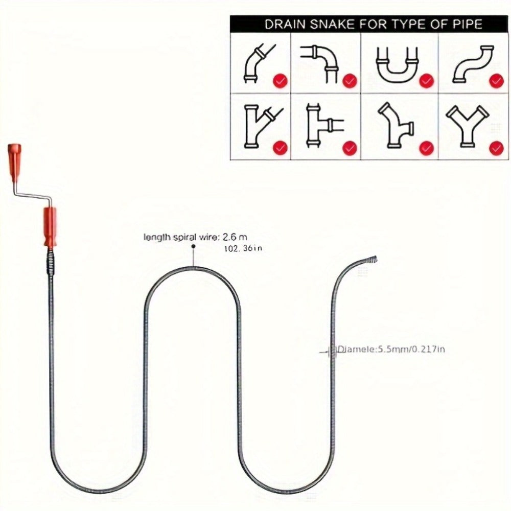 Drain Snake Pipe Cleaner – Flexible Drain Auger for Toilet, Sink, Shower & Sewer Clog Removal, Reusable Spring Wire Drain Unclogger