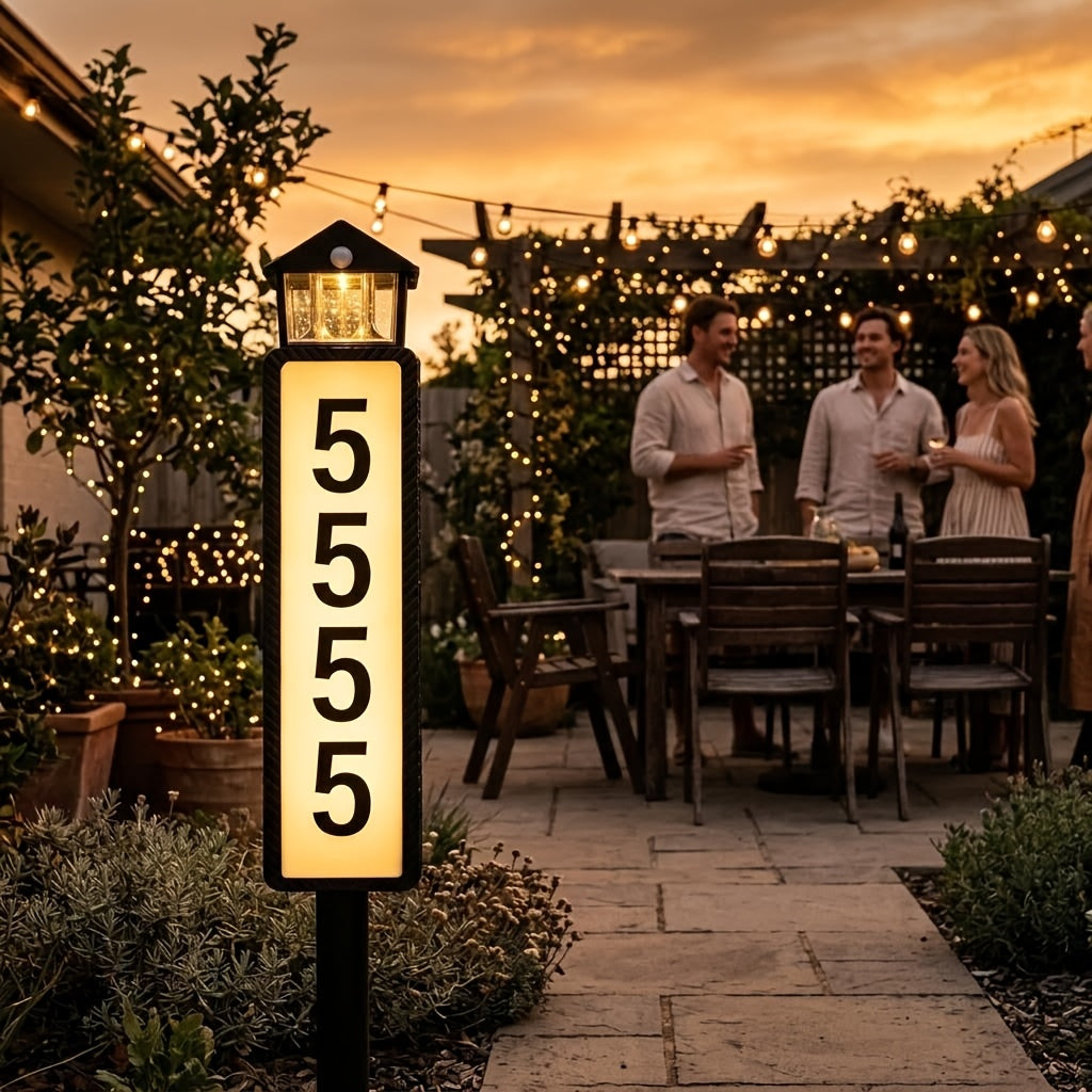 Solar House Number Light Outdoor, LED Address Sign Wall Lamp with Light Sensor, 3 Lighting Modes