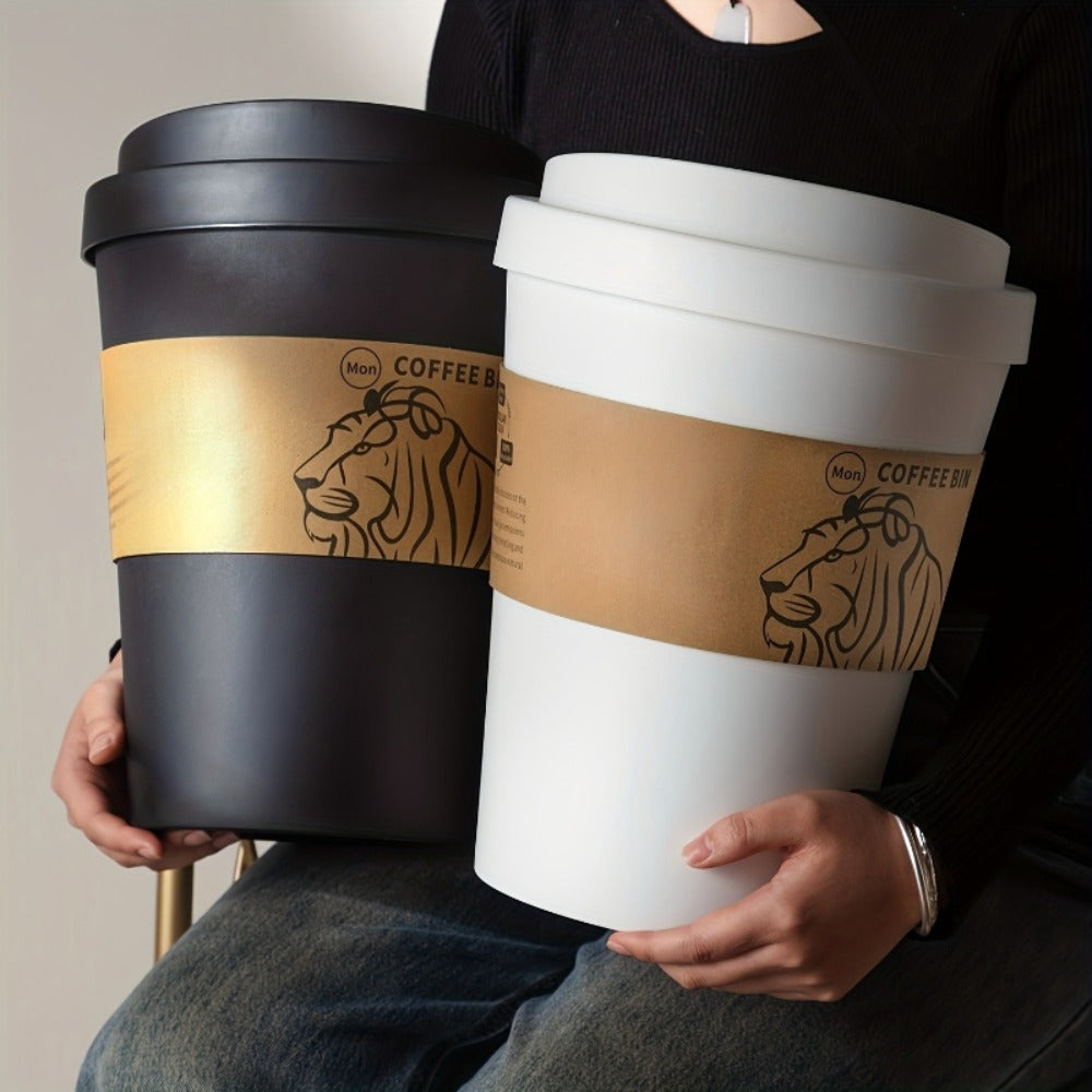 Compact Desktop Trash Can with Lift-Off Lid and White or Black Lion-Print Checkout Options
