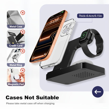 Foldable 3-in-1 Wireless Charging Station with LED Indicator & Anti-Slip Fast Charge for iPhone 17 16 15 14 13 12 11 Pro Max XR XS, Apple Watch Ultra Series 11 10 9 8 7 6 5 SE, AirPods 4 3 2 Pro & Samsung Galaxy – Black White, With/Without Adapter