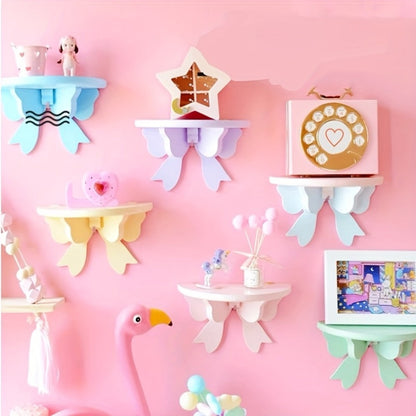 Bow-Shaped Floating Wall Shelf with 20 x 13 cm Pictured Size in Blue-and-Pink or Pink Options