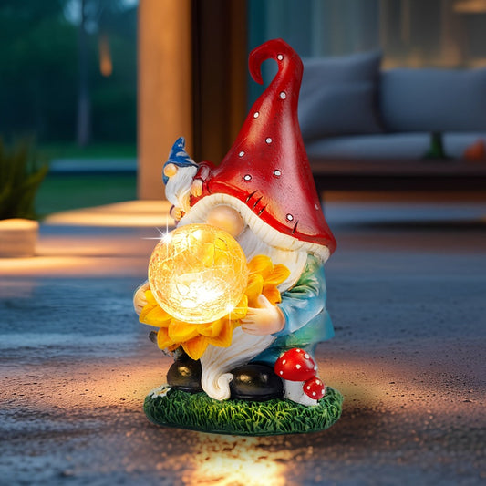 Solar Light Elf Resin Statue – Outdoor Garden Figurine That Automatically Lights Up at Night, Holiday Collectible Decor for Christmas, Easter, Halloween, Thanksgiving & Hanukkah, Patio Porch Desk Decor Gift