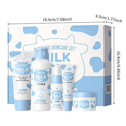 Skincare Set with LAIKOU Label, 5 Milk Niacinamide Alpha-Arbutin Items with Cleanser Toner Serum and Creams
