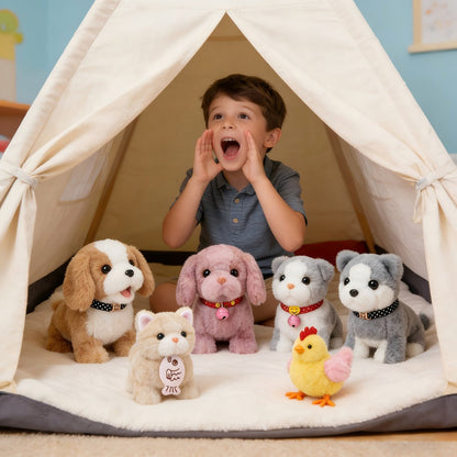Electronic Walking Plush Animal Toys with Nine Dog, Cat or Chick Styles and Boxed or Boxless Options