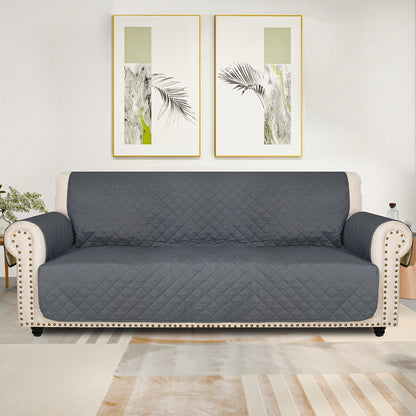 Sofa Cover Five-Layer Quilted Microfiber Protector with Elastic Strap and Foam Anchors for 3 or 4 Seats