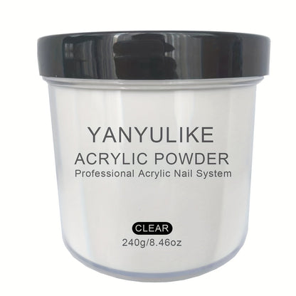 240g Acrylic Nail Powder Jar in Clear, Pink, Nude or White for Use with Compatible Acrylic Liquid