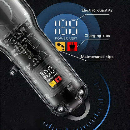 Professional Hair Cutting Kit for Men - Transparent USB Rechargeable Hair Clipper with LCD Display, T-Blade Trimmer, Electric Shaver, 4 Guide Combs & Cleaning Brush - Home Barber Grooming Gift Set