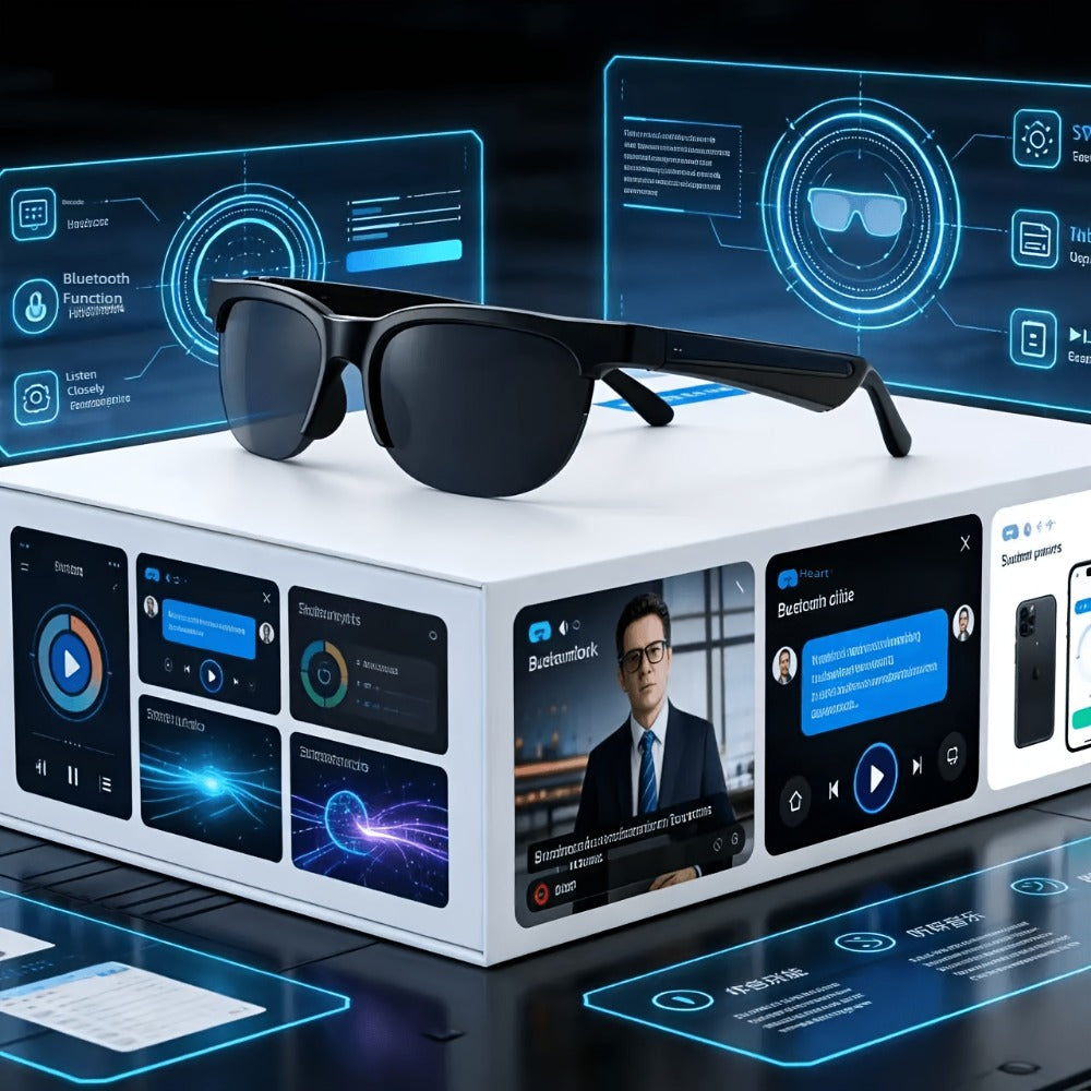 Smart Glasses Translation Eyewear with Photochromic Lenses, Wireless Earphones, Microphone and Rechargeable Battery
