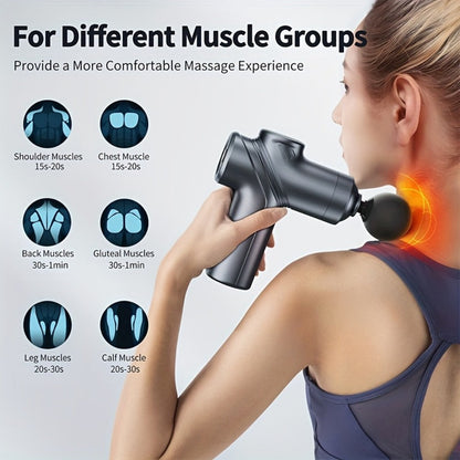Compact Massage Gun with Six Speed Settings, Four or Eight Interchangeable Heads and Blue or Black Finish Options