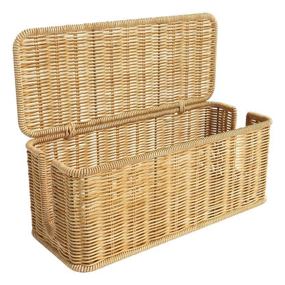 Woven Rattan-Look Cable Management Box with Hinged Lid and Pictured 34.1 cm Exterior Length