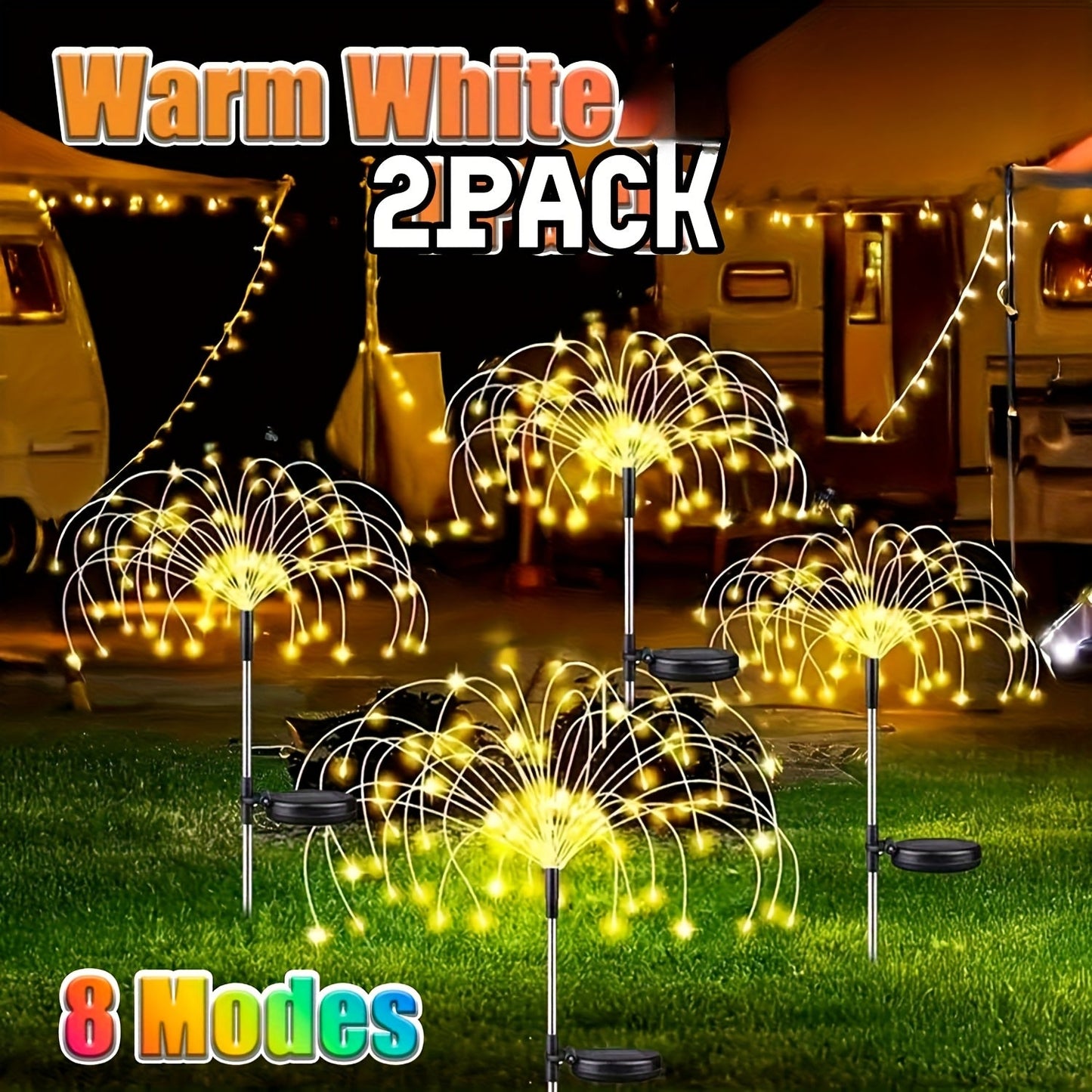 Solar Garden Lights 2-Pack Firework Stakes with 120-840 LEDs, 8 Modes and Touch Dimming for Lawn Decor