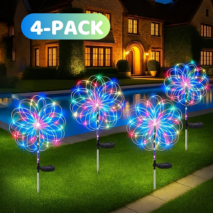 Solar Garden Lights 4-Pack Firework Stakes with 8 Modes in Warm White or Multicolor and Hanging Option