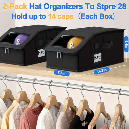 Hat Storage Box for Baseball Caps – Stackable Cap Organizer for Closet, Holds Up to 30 Caps, Freestanding Hat Boxes for Women & Men | 1pc & 2pcs Pack in Gray, Black & Pink