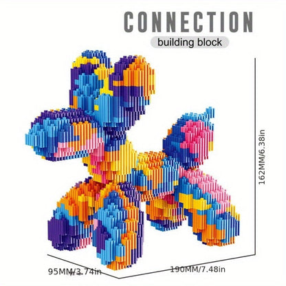 Balloon Dog Building Block Sculpture in Five Pictured Designs with 7.48-Inch Length for Adult Pop Art Display