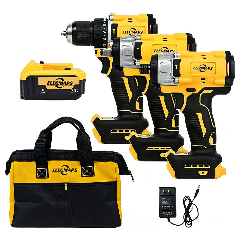 Cordless Power Tool Combo Kit for Dewalt 20V Battery - Impact Wrench 1500Nm, Brushless Drill & Screwdriver Set for Home Repair & Construction