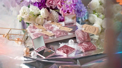 30-Set Rose-Shaped Compact Mirror Favors with Thank-You Tags, Organza Bags and 2.75-Inch Folding Cases