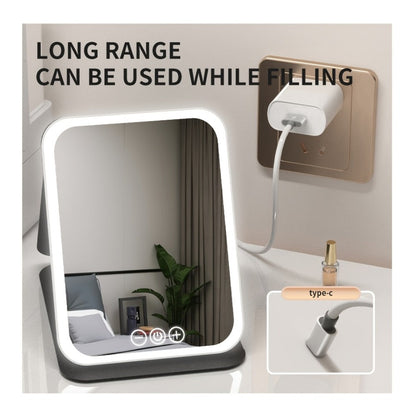 Makeup Mirror Foldable LED Travel Stand with Three Light Colors, Touch Dimming, USB Charging and Pink or White Options