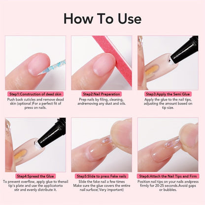Press On Nail Glue Extra Strong Fast Drying 4 Pack 0.35oz Professional Nail Adhesive 10-Second Bond No UV Light Needed Super Hold Long-Lasting Nail Tips Glue for Women