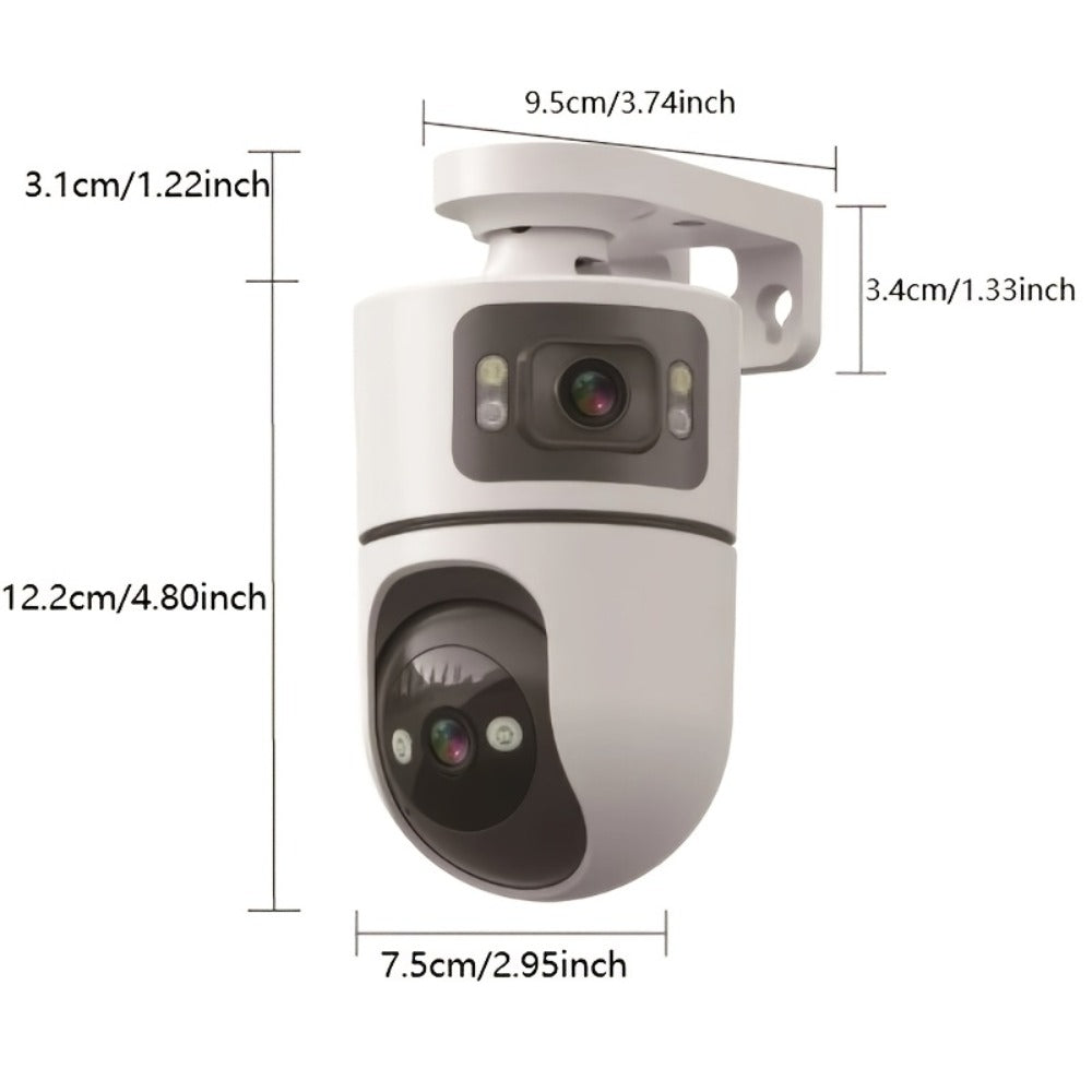 Dual Lens PTZ Outdoor Security Camera IP66 Weatherproof with Auto Tracking, Dual Screen, Night Vision, 2-Way Audio, Motion Detection & 2.4G WiFi – Wireless IP Cam for Home & Street Surveillance