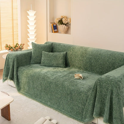 Sofa Cover 300 GSM Solid Chenille Throw with Fringe in Four Colors and Sizes from Single Seat to 71 x 150 Inches