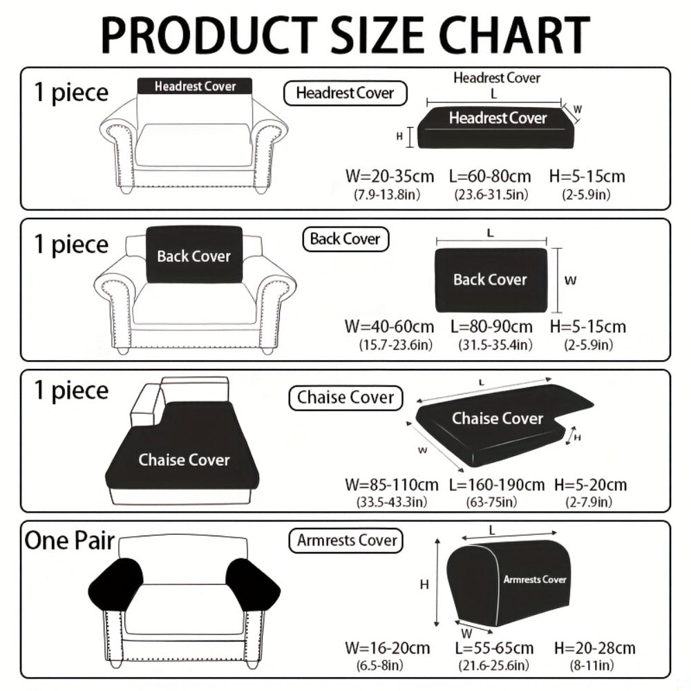 Jacquard Stretch Sofa Cover Non-Slip | Elastic Wear-Resistant Couch Slipcover, Polyester Jacquard Fabric, 1 to 4 Seat Sectional L-Shape, Armrest Backrest, Machine Washable