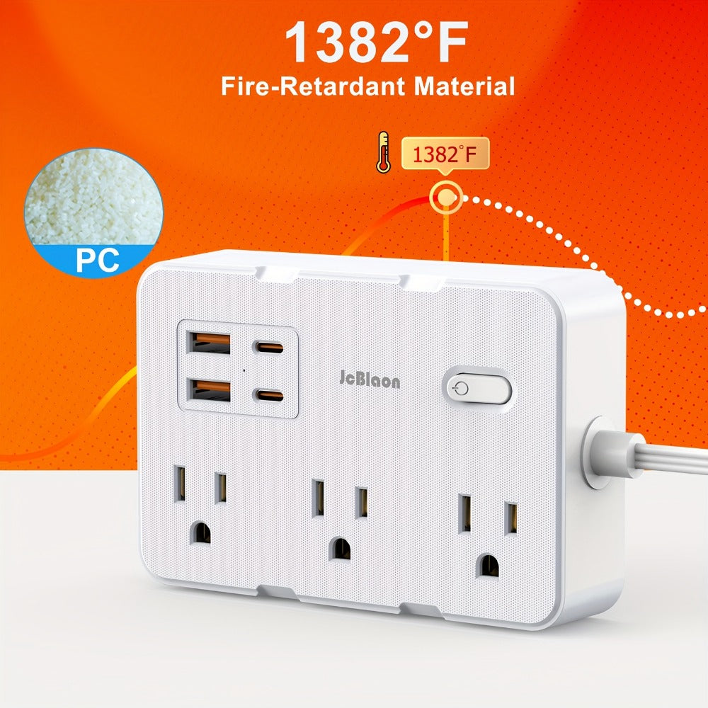 Flat Plug Extension Cord Surge Protector 10-in-1 with 6 AC Outlets 2 USB-C 2 USB-A Ports 5ft Ultra Thin Power Strip 5V/3.1A Wall Mount Charging Station for Home Office Dorm – Black & White