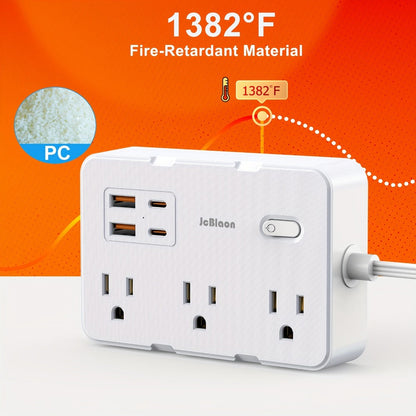 Flat Plug Extension Cord Surge Protector 10-in-1 with 6 AC Outlets 2 USB-C 2 USB-A Ports 5ft Ultra Thin Power Strip 5V/3.1A Wall Mount Charging Station for Home Office Dorm – Black & White