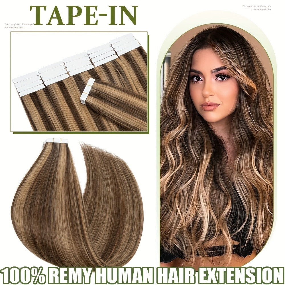 Hair Extensions Straight Brazilian Remy Human Hair Tape-In Set with 10 Pieces, 12–24-Inch Lengths and 11 Colors