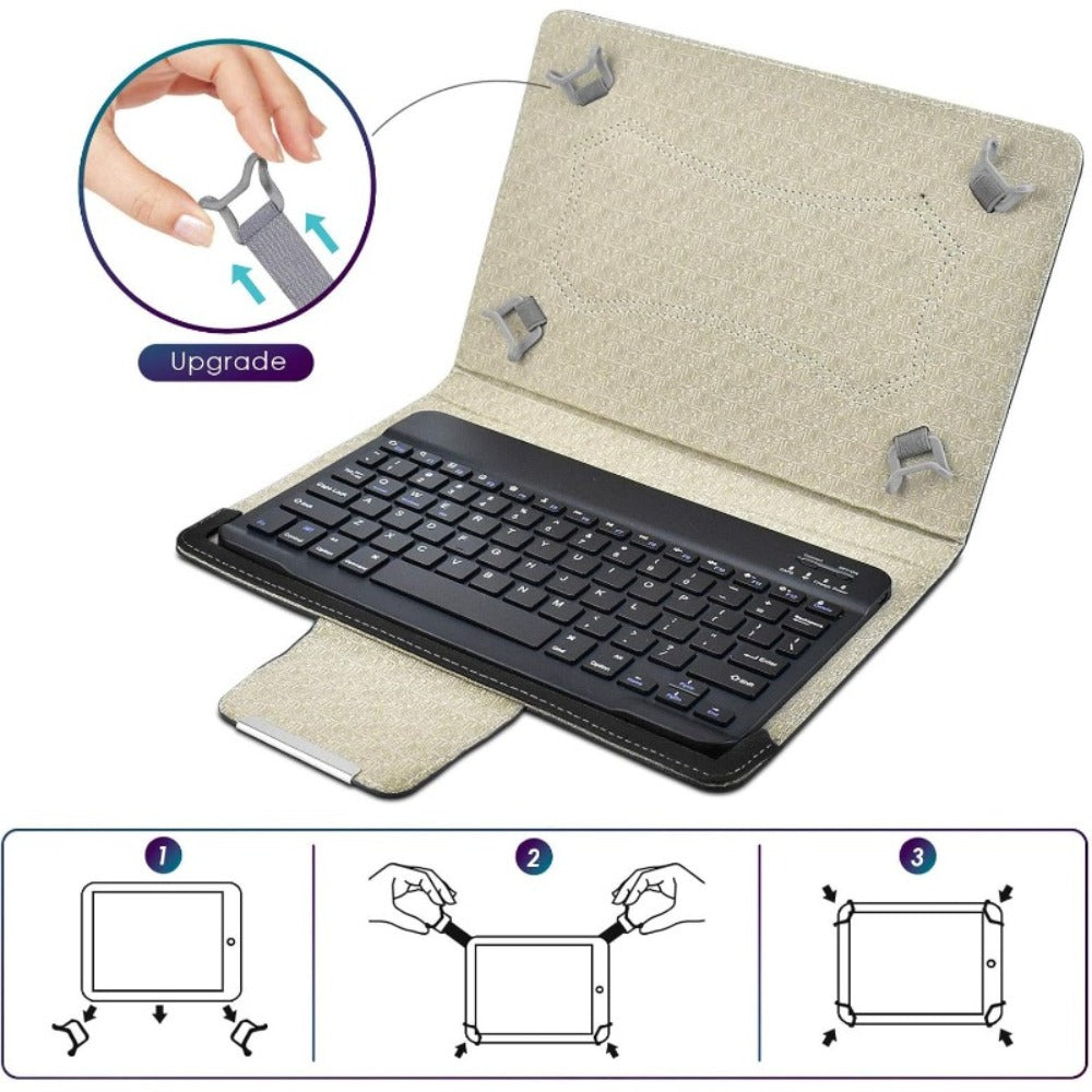 Universal Tablet Case with Wireless Keyboard 10.1 Inch – Removable Bluetooth Keyboard, PU Leather Folio Cover, Built-in Stand, Compatible with iOS Android Windows Tablets, Travel Portable Sleeve