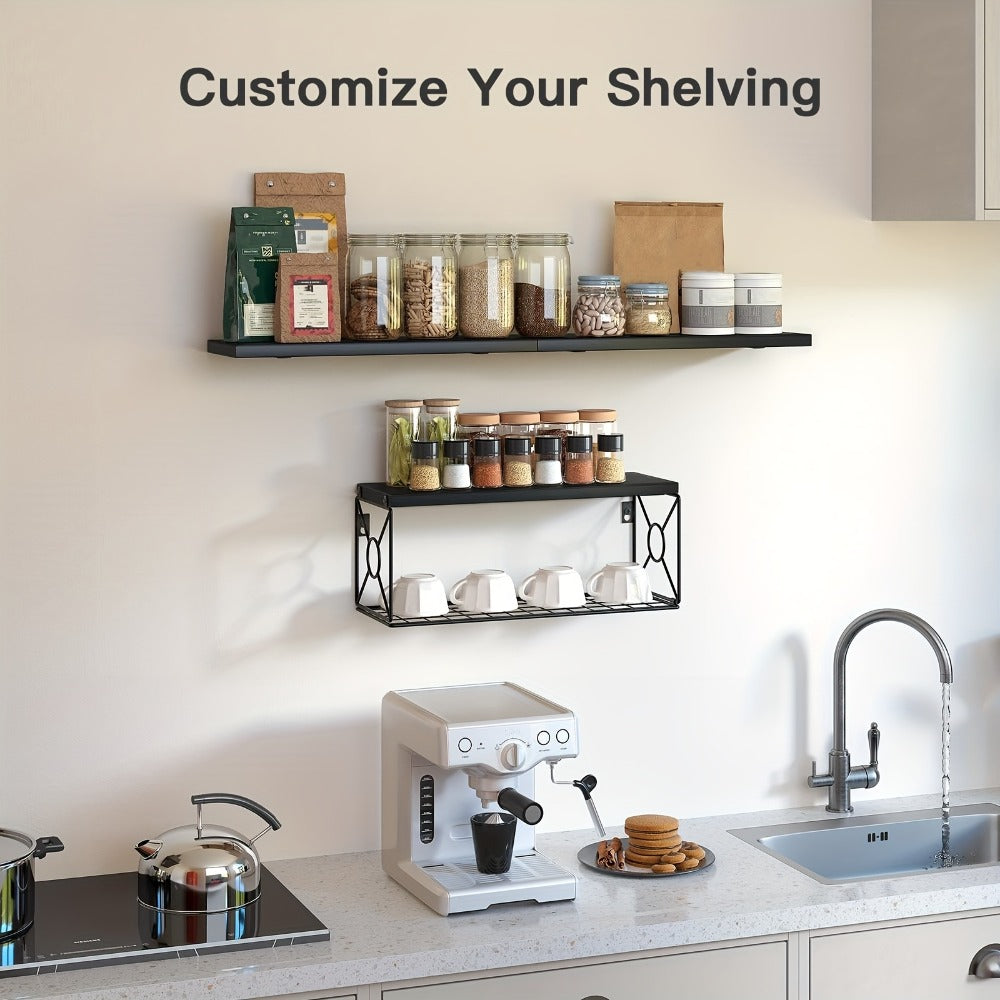 Floating Shelves Over Toilet 3-Piece Set | Farmhouse Bathroom Wall Mounted Storage Shelf for Toilet Paper, Towels & Decor – Black, Brown, Burlywood