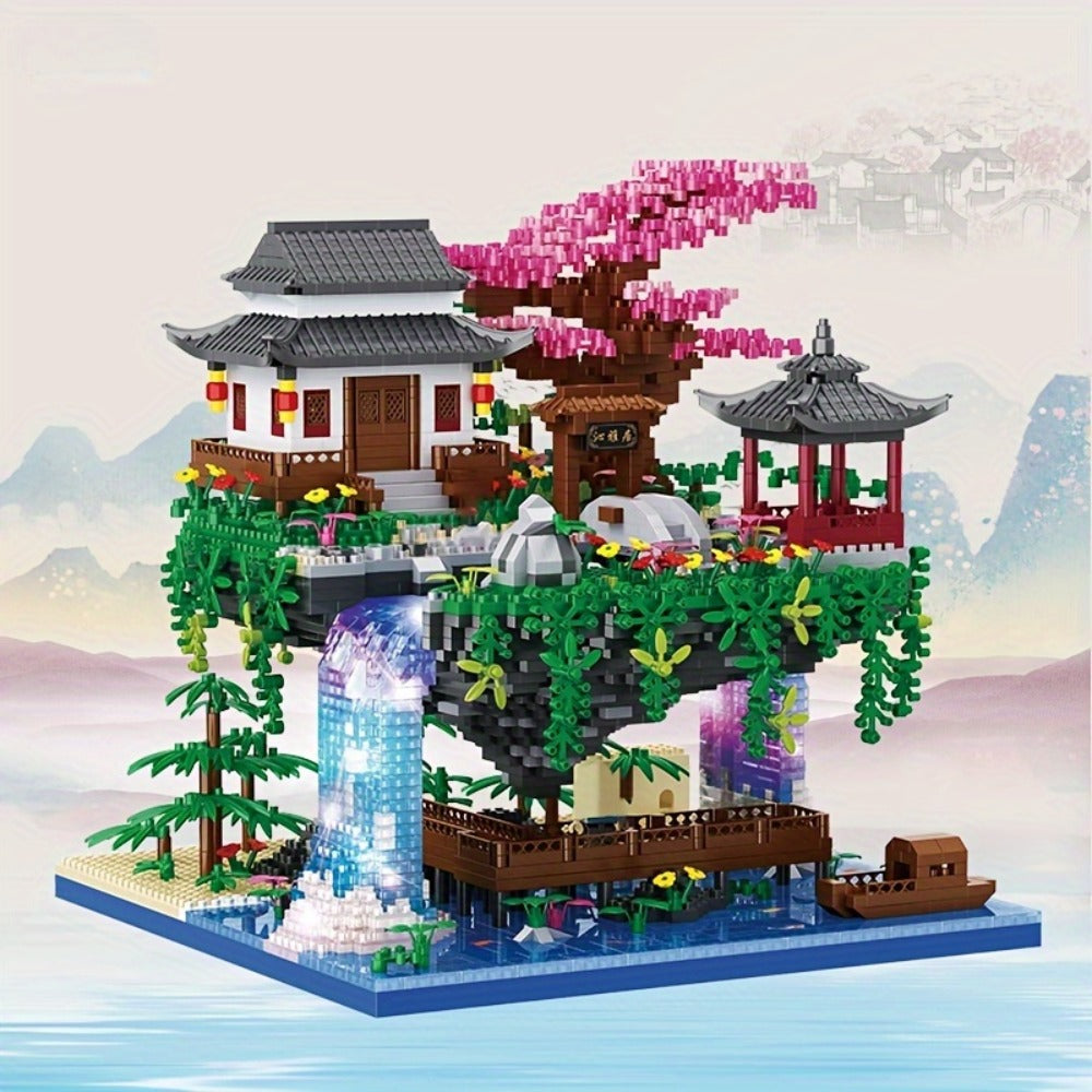 Bonsai Tree Building Set 3320 Pieces Micro Blocks, Chinese Architecture Peach Blossom Cherry Blossom Miniature Model Kit