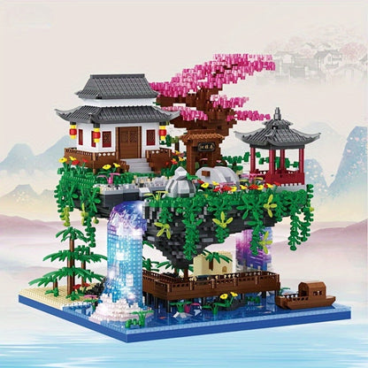 Bonsai Tree Building Set 3320 Pieces Micro Blocks, Chinese Architecture Peach Blossom Cherry Blossom Miniature Model Kit