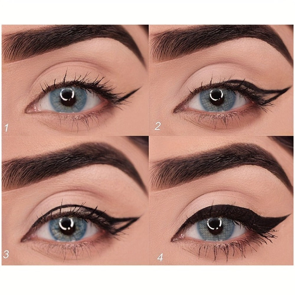 Compact Matte-Look Black Cone-Tip Eyeliner Set with Three Twist-Up Sticks in Black and Gold Cases
