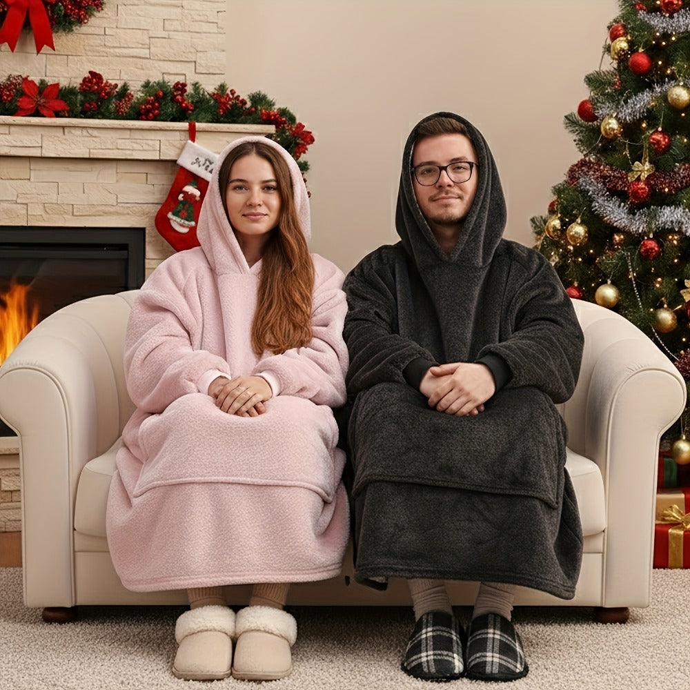 Hooded Wearable Blanket – Double-Sided Flannel Suede Hoodie Blanket for Women & Men, 500gsm Oversized Warm Cozy Sweatshirt