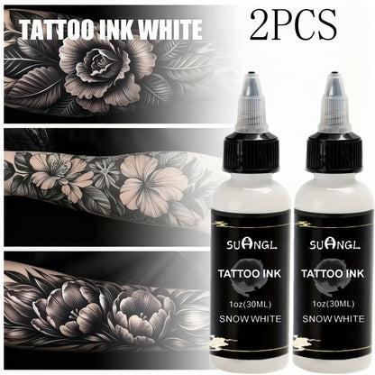 Tattoo Ink Black & White Set 1.01oz — High Brightness Fine Particle Formula, Permanent Body Ink, Needle & Machine Compatible for Professional Studios & Hobbyists
