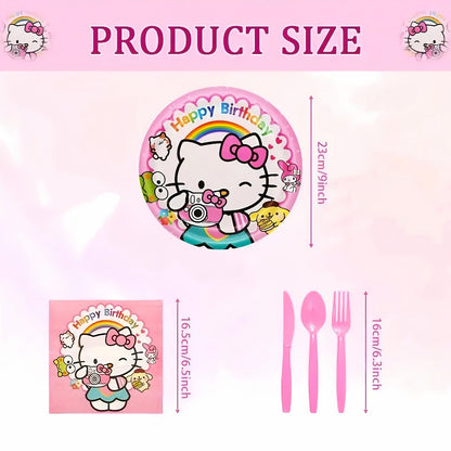 Hello Kitty Birthday Party Decorations 139-Piece Set – Sanrio Pink Tablecloth Dinnerware Balloon Kit for Girls Kids Party Supplies Complete Bundle